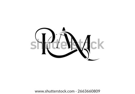 Initial PAM letter logo design. Elegant Monogram Logo Design with Decorative Elements and Typography
