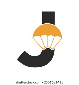 Initial Parashot Logo combine with letter J vector template