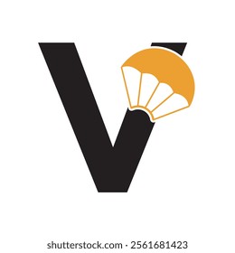 Initial Parashot Logo combine with letter V vector template