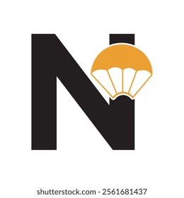 Initial Parashot Logo combine with letter N vector template
