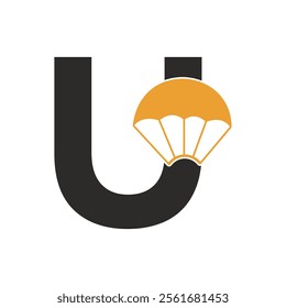 Initial Parashot Logo combine with letter U vector template