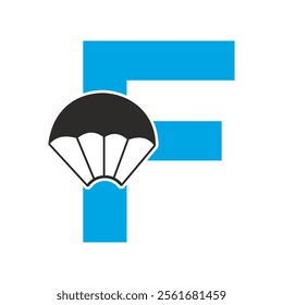 Initial Parashot Logo combine with letter F vector template