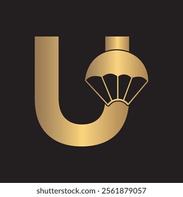 Initial Parashot Logo combine with letter U vector template