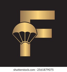 Initial Parashot Logo combine with letter F vector template