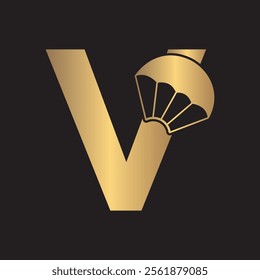 Initial Parashot Logo combine with letter V vector template