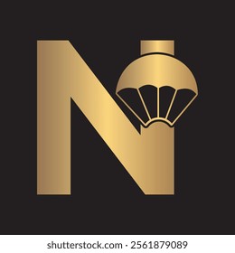 Initial Parashot Logo combine with letter N vector template