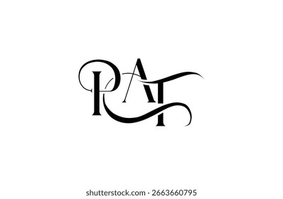 Diseño inicial del logotipo de la letra PAT. Diseño elegante del logotipo del monograma con los Elementos decorativos y la tipografía