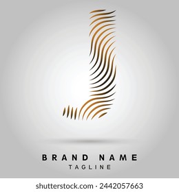 Initial Pattern letter J with tiger stripes on white background. Isolated illustration

