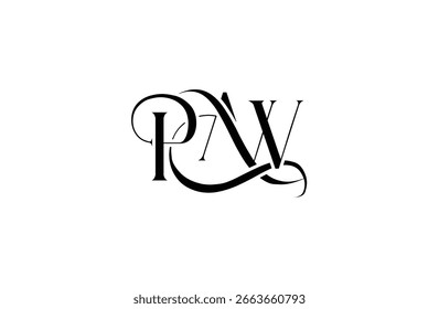 Diseño inicial del logotipo de la letra PAW. Diseño elegante del logotipo del monograma con los Elementos decorativos y la tipografía