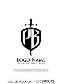 initial PB letter with shield style logo template vector
