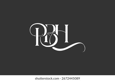 Diseño inicial del logotipo de la letra PBH. Diseño elegante del logotipo del monograma con los Elementos decorativos y la tipografía