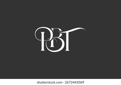 Diseño inicial del logotipo de la letra PBT. Diseño elegante del logotipo del monograma con los Elementos decorativos y la tipografía