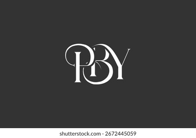 Diseño inicial del logotipo de la letra PBY. Diseño elegante del logotipo del monograma con los Elementos decorativos y la tipografía