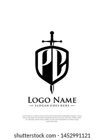 initial PC letter with shield style logo template vector