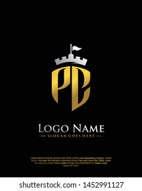 initial PC letter with shield style logo template vector