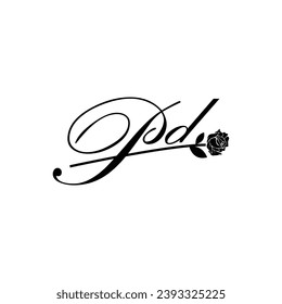 Initial PD handwriting flower typography ornament modern