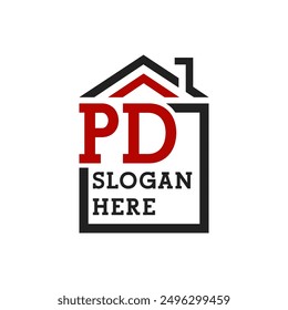 Initial PD house logo for Roofing. Letter PD Real Estate Logo
