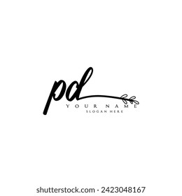 Initial PD logo handwriting floral typography ornament