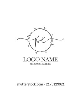 Initial PE beauty monogram and elegant logo design, handwriting logo of initial signature, wedding, fashion, floral and botanical with creative template.