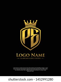 initial PE letter with shield style logo template vector
