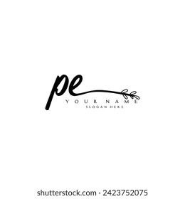 Initial PE logo handwriting floral typography ornament