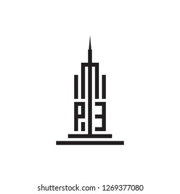 initial pe or p3 building logo design vector
