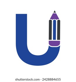 Initial Pencil Logo combine with letter U vector template