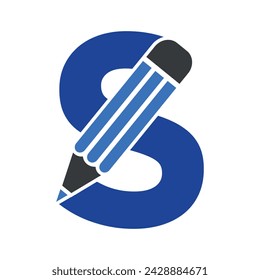 Initial Pencil Logo combine with letter S vector template