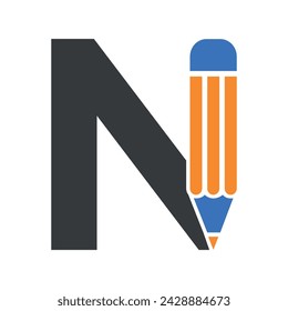 Initial Pencil Logo combine with letter N vector template