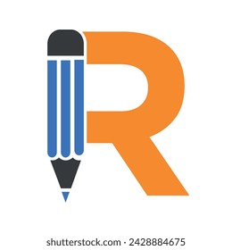Initial Pencil Logo combine with letter R vector template