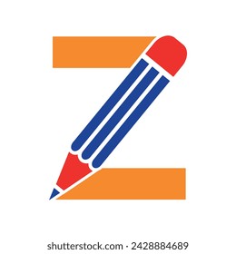 Logotipo inicial del lápiz combinado con la plantilla del vector de la letra Z
