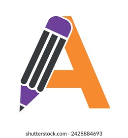 Initial Pencil Logo combine with letter A vector template