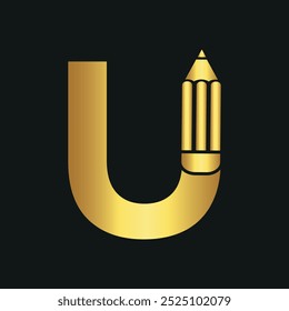 Initial Pencil Logo combine with letter U vector template