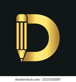 Initial Pencil Logo combine with letter D vector template