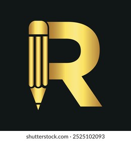 Initial Pencil Logo combine with letter R vector template