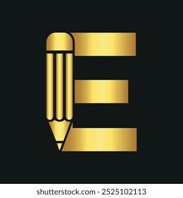 Initial Pencil Logo combine with letter E vector template