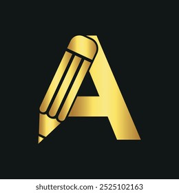 Logo del lápiz inicial combinado con la letra A Plantilla de Vector