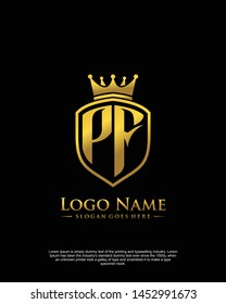 initial PF letter with shield style logo template vector