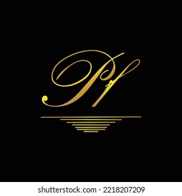 Initial PF logo signature elegant gold element
