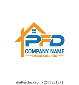 Initial PFD Letter Real Estate Logo Design. Modern Real Estate Company Logo with House and Initials.