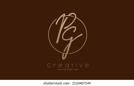 Initial PG Logo. hand drawn letter PG in circle with gold colour. usable for business. personal and company logos. vector illustration