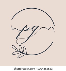 Initial PG logo Handwriting floral and botanical vector