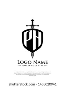 initial PH letter with shield style logo template vector