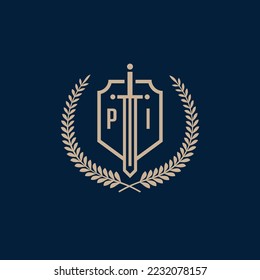 Initial PI elegant sword and shield icon vector template