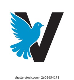 Initial Pigeon Logo combine with letter V vector template	