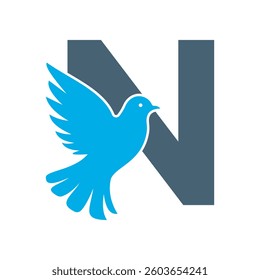 Initial Pigeon Logo combine with letter N vector template	