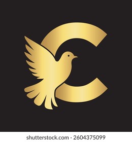 Initial Pigeon Logo combine with letter C vector template	