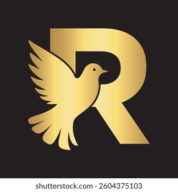 Initial Pigeon Logo combine with letter R vector template	