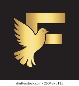Initial Pigeon Logo combine with letter F vector template	