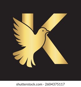 Initial Pigeon Logo combine with letter K vector template	